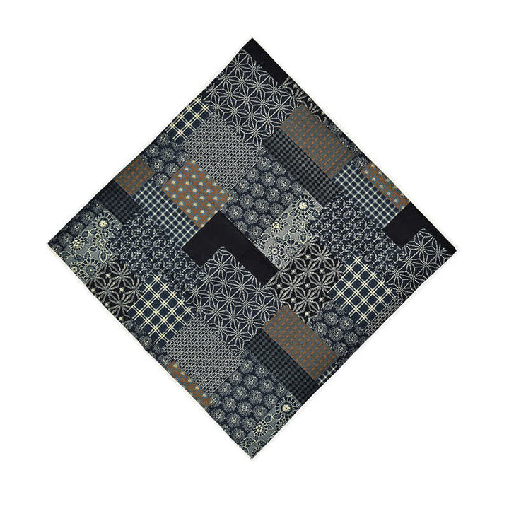 Sciarpa quadrata con motivo geometrico patchwork blu vintage