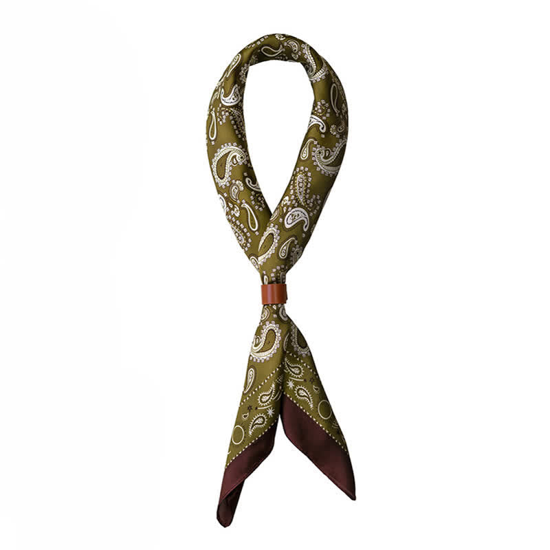 Sciarpa quadrata classica con stampe floreali Paisley bicolore - Verde oliva - image 5