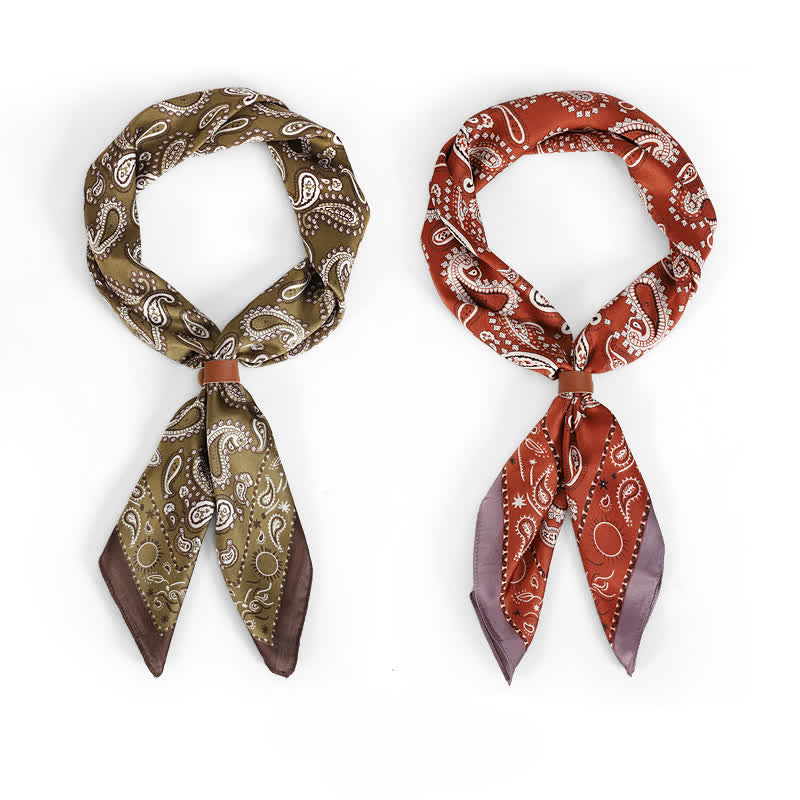 Sciarpa quadrata classica con stampe floreali Paisley bicolore