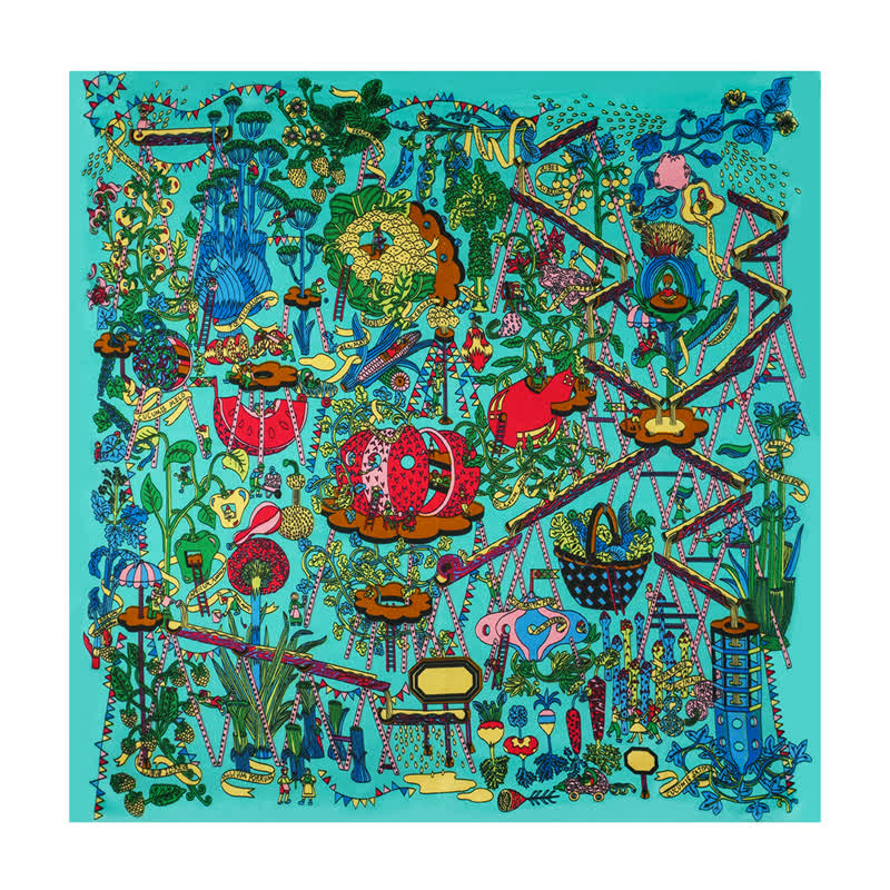 Sciarpa quadrata Cyan Botanical Paradise con fibbia per sciarpa