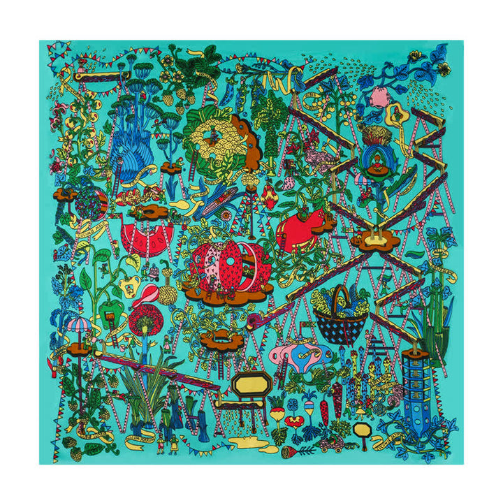 Sciarpa quadrata Cyan Botanical Paradise con fibbia per sciarpa