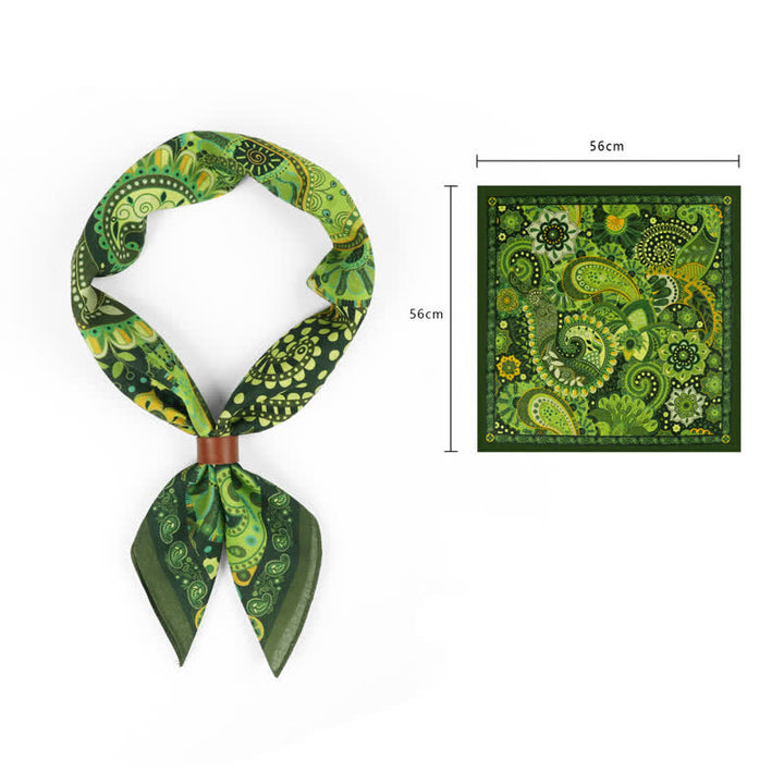 Fantastica sciarpa quadrata Paisley verde con fibbia per sciarpa
