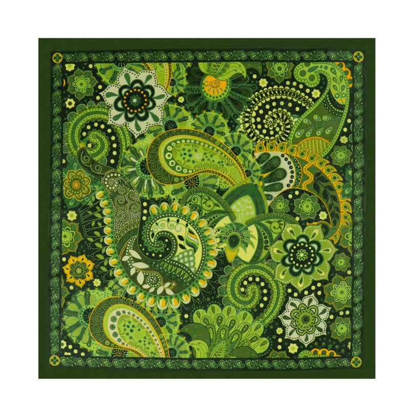Fantastica sciarpa quadrata Paisley verde con fibbia per sciarpa