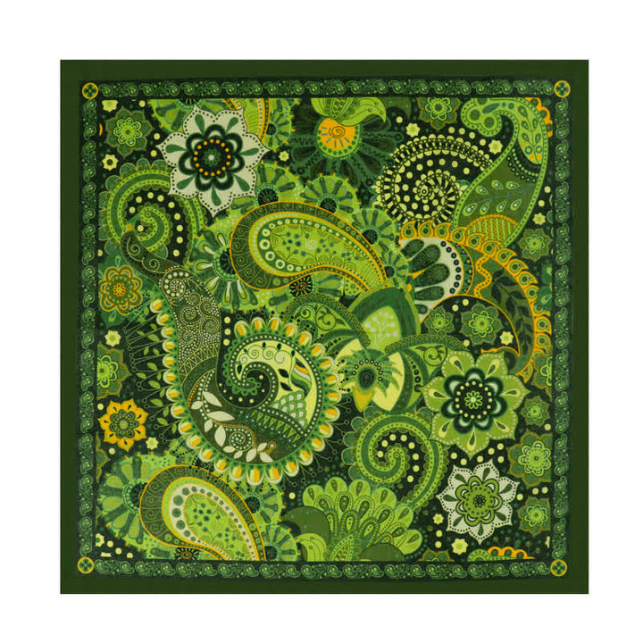 Fantastica sciarpa quadrata Paisley verde con fibbia per sciarpa