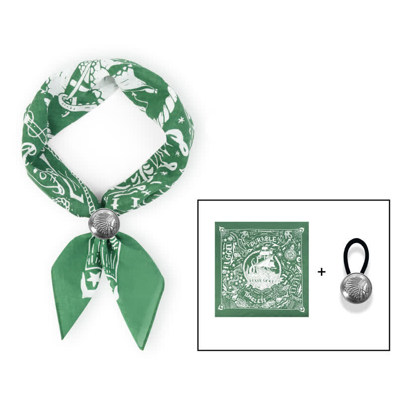Sciarpa quadrata con motivo a vela marina e fibbia per sciarpa - Verde - Fibbia per sciarpa con moneta - image 13