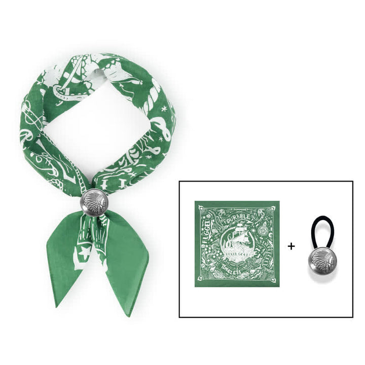 Sciarpa quadrata con motivo a vela marina e fibbia per sciarpa - Verde - Fibbia per sciarpa con moneta - image 13