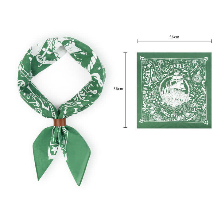 Sciarpa quadrata con motivo a vela marina e fibbia per sciarpa - Verde - Fibbia per sciarpa in pelle - image 12