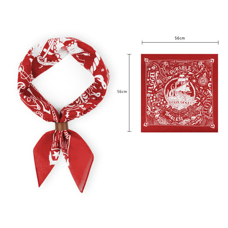Sciarpa quadrata con motivo a vela marina e fibbia per sciarpa - Rosso - Fibbia per sciarpa in pelle - image 10