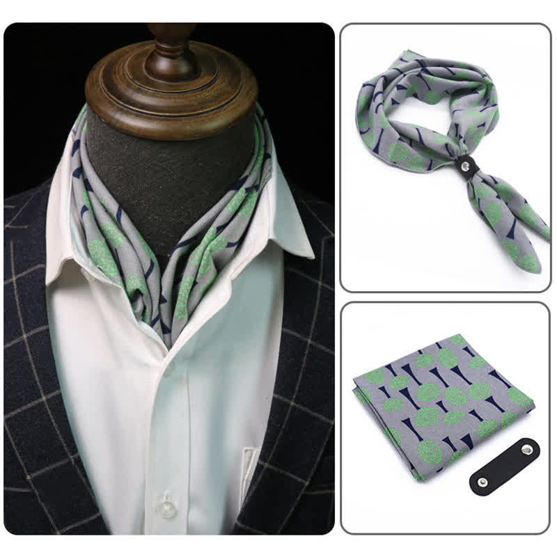 Sciarpa quadrata con fibbia a forma di dente di leone grigio e verde - Grigio e verde - image 0