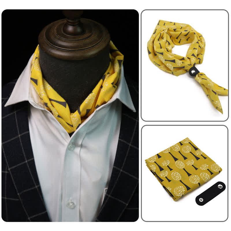 Sciarpa quadrata con denti di leone gialli e bianchi e fibbia per sciarpa - Giallo e bianco - image 0