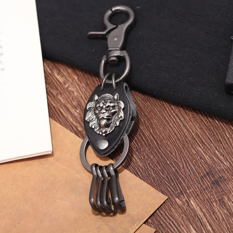Portachiavi in pelle con testa di leone Wild West Cool