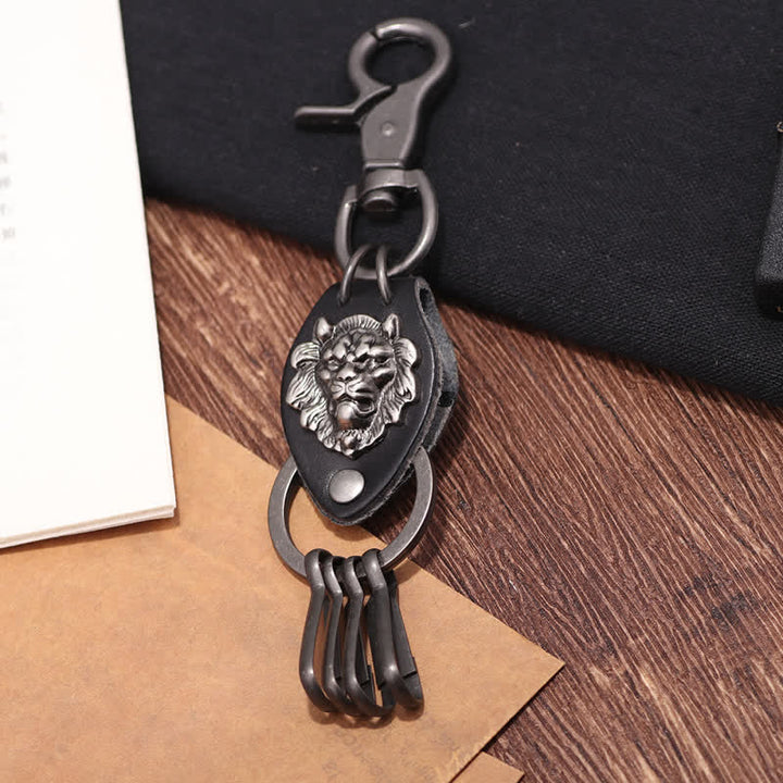 Portachiavi in pelle con testa di leone Wild West Cool