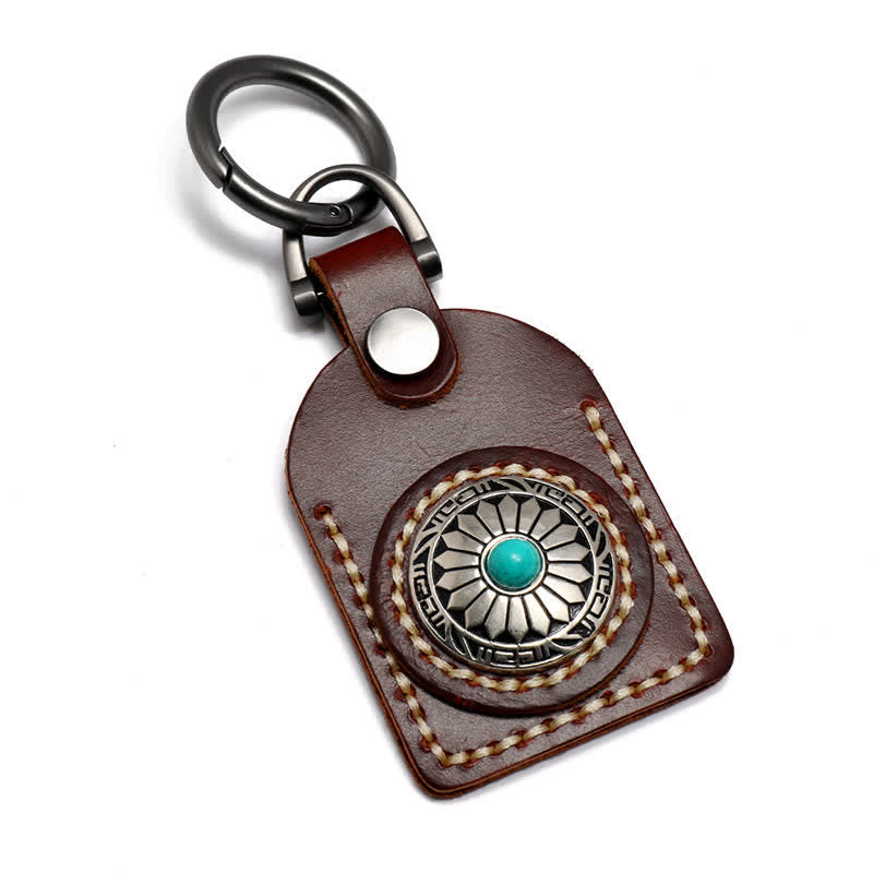 Portachiavi in pelle turchese con grazioso fiore boho
