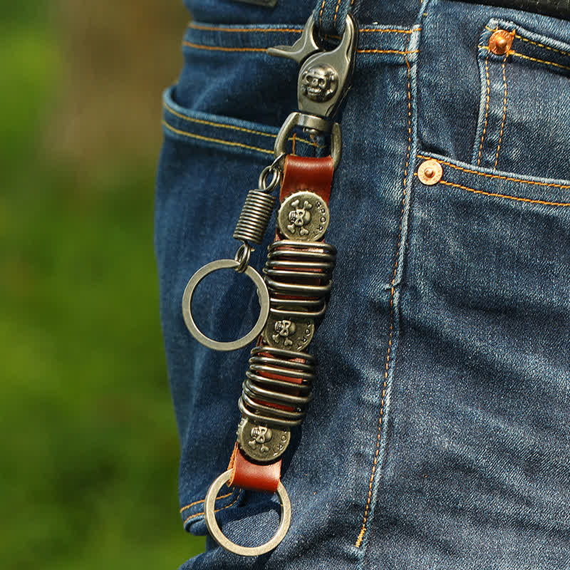 Portachiavi in pelle a forma di testa di teschio con personalità - Marrone - image 0