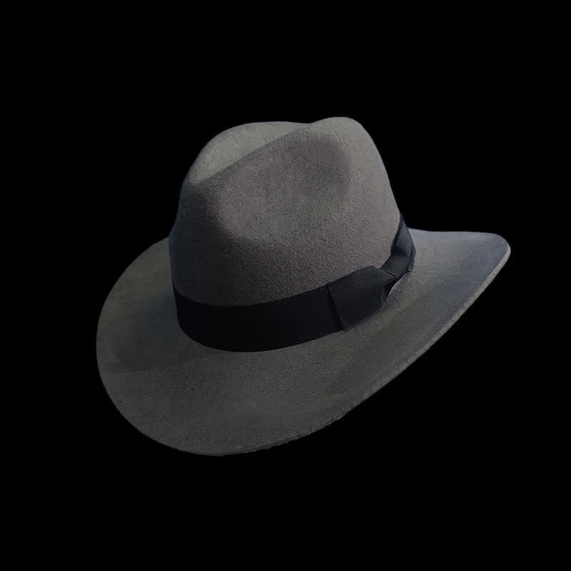 Cappello da cowboy con fiocco e nodo in nastro nero tinta unita