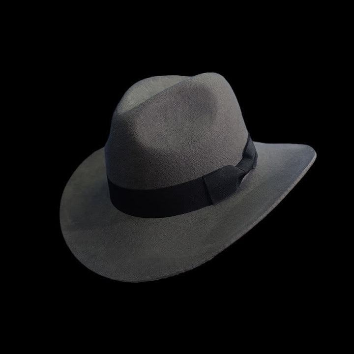 Cappello da cowboy con fiocco e nodo in nastro nero tinta unita