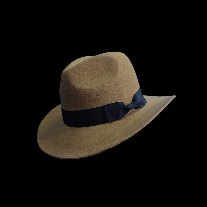 Cappello da cowboy con fiocco e nodo in nastro nero tinta unita
