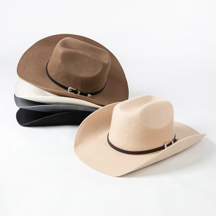 Cappello da cowboy con cinturino in pelle nera di vari colori