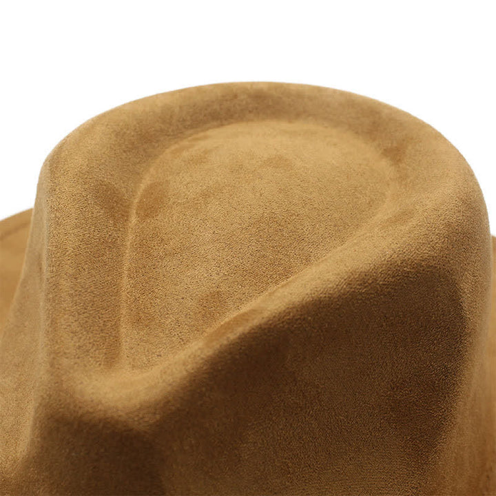 Cappello da cowboy in feltro con tesa curva e decorazione in corda in stile etnico