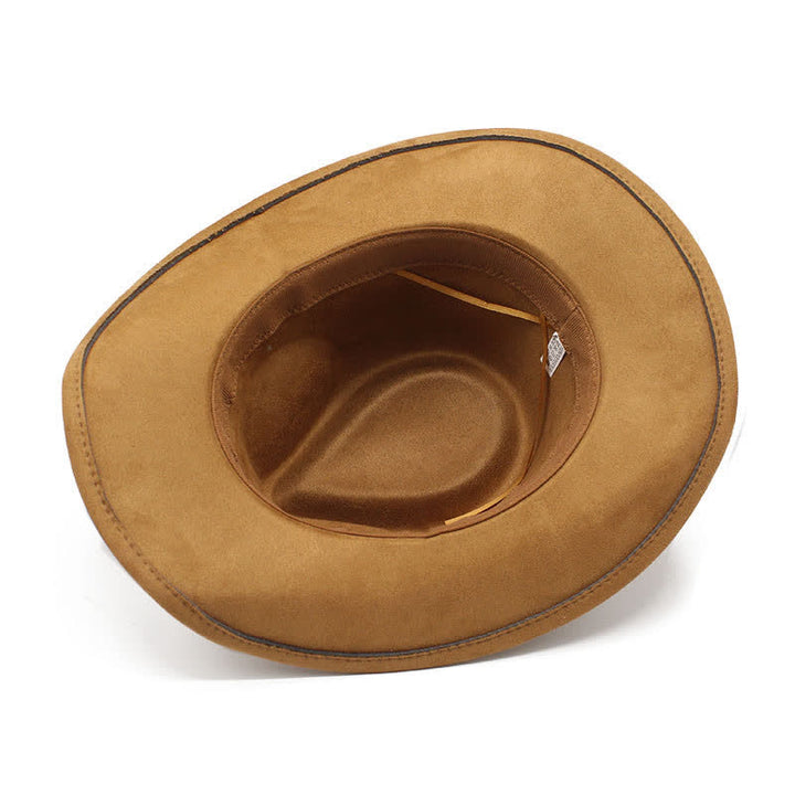 Cappello da cowboy in feltro con tesa curva e decorazione in corda in stile etnico