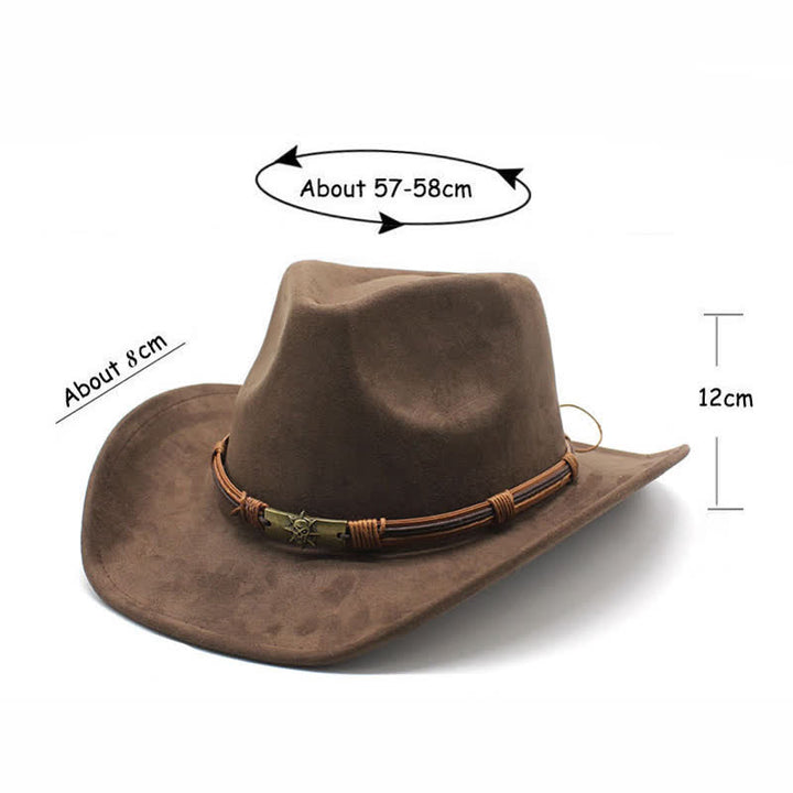 Cappello da cowboy in feltro con tesa curva e decorazione in corda in stile etnico