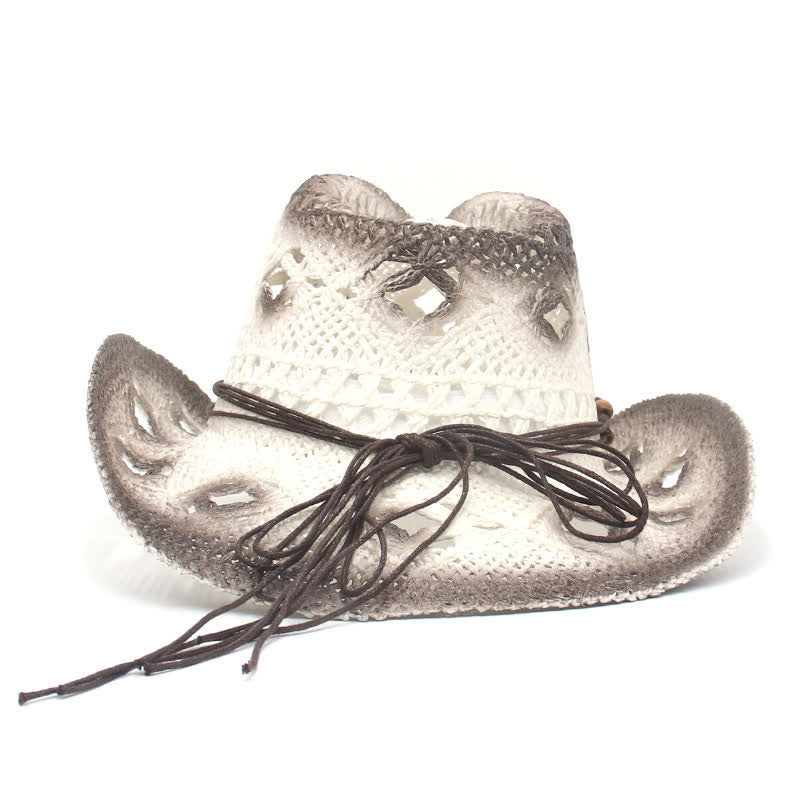 Cappello di paglia da cowboy e cowgirl con perline traforate Boho