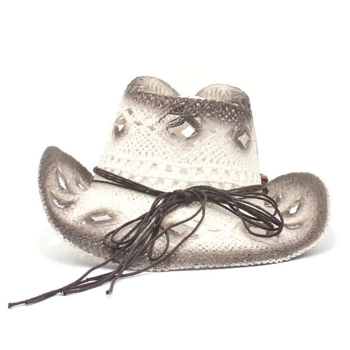 Cappello di paglia da cowboy e cowgirl con perline traforate Boho