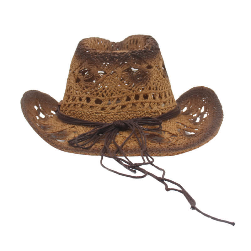 Cappello di paglia da cowboy e cowgirl con perline traforate Boho