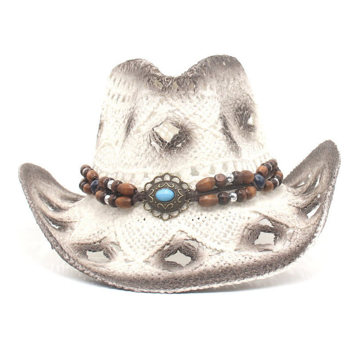 Cappello di paglia da cowboy e cowgirl con perline traforate Boho