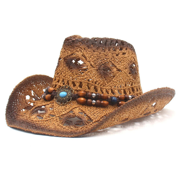 Cappello di paglia da cowboy e cowgirl con perline traforate Boho