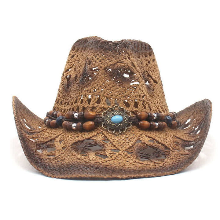 Cappello di paglia da cowboy e cowgirl con perline traforate Boho