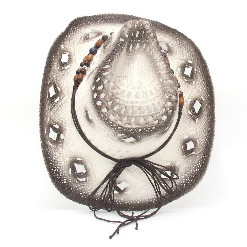 Cappello di paglia da cowboy e cowgirl con perline traforate Boho