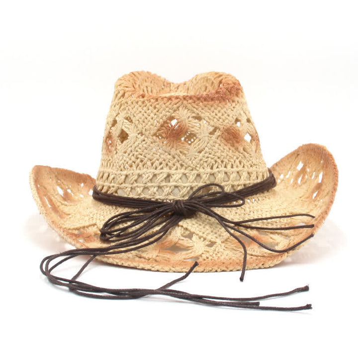 Cappello di paglia da cowboy e cowgirl con perline traforate Boho