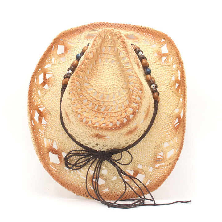 Cappello di paglia da cowboy e cowgirl con perline traforate Boho