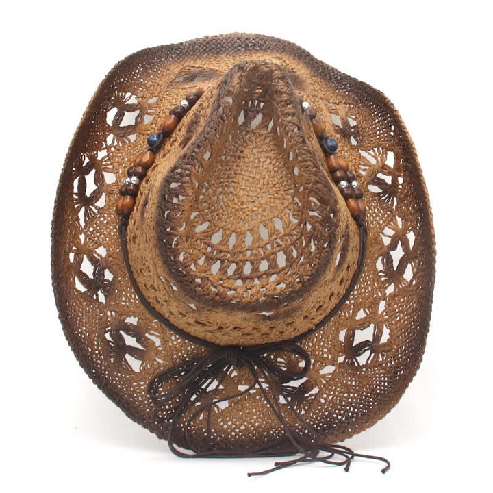 Cappello di paglia da cowboy e cowgirl con perline traforate Boho