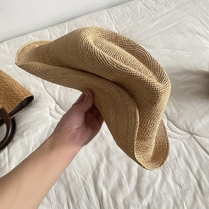 Cappello da spiaggia con parasole in rafia naturale