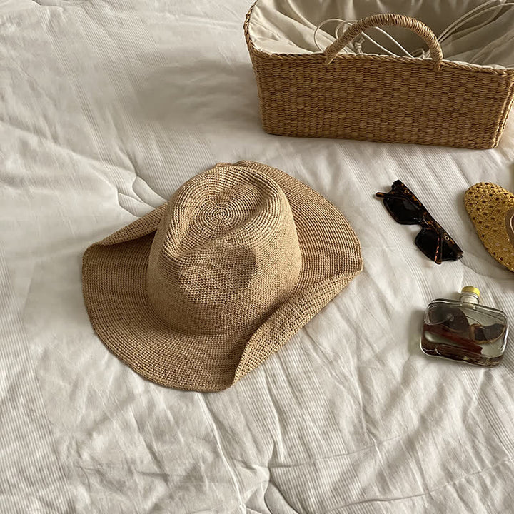 Cappello da spiaggia con parasole in rafia naturale