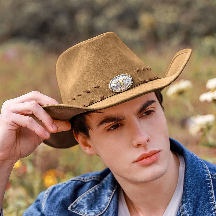 Cappello da cowboy western a tesa larga per esterni color cachi scuro