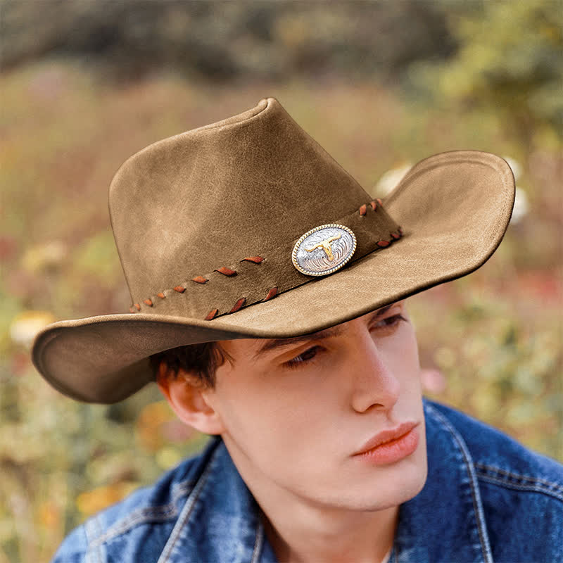 Cappello da cowboy western a tesa larga per esterni color cachi scuro