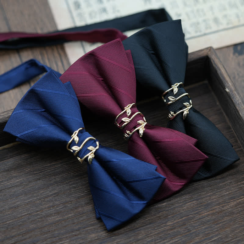 Papillon da uomo in twill a forma di ramo in metallo dorato
