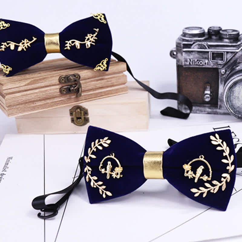 Papillon da uomo con decorazione in foglia di metallo con applicazione in oro