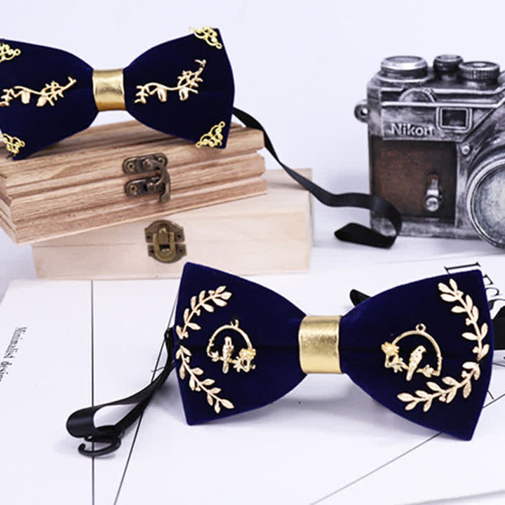 Papillon da uomo con decorazione in foglia di metallo con applicazione in oro