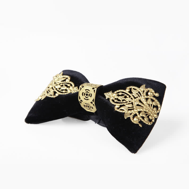Papillon da uomo in velluto nero con decorazioni dorate - image 1