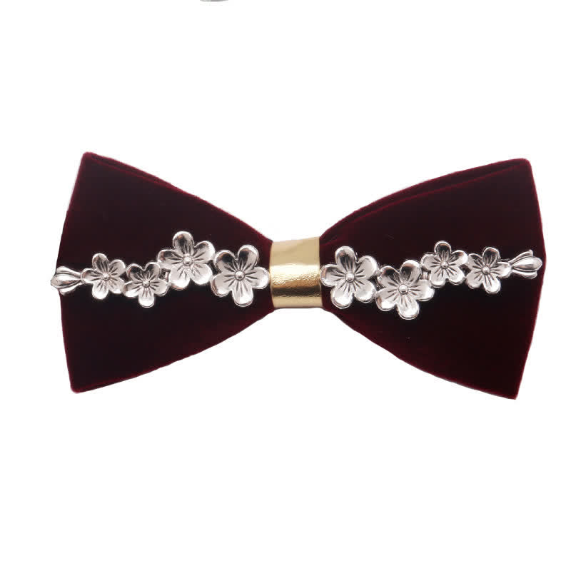 Papillon da uomo in metallo floreale color bordeaux scuro, oro e argento - Stile n. 1 - image 0
