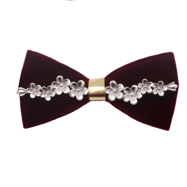 Papillon da uomo in metallo floreale color bordeaux scuro, oro e argento - Stile n. 1 - image 0