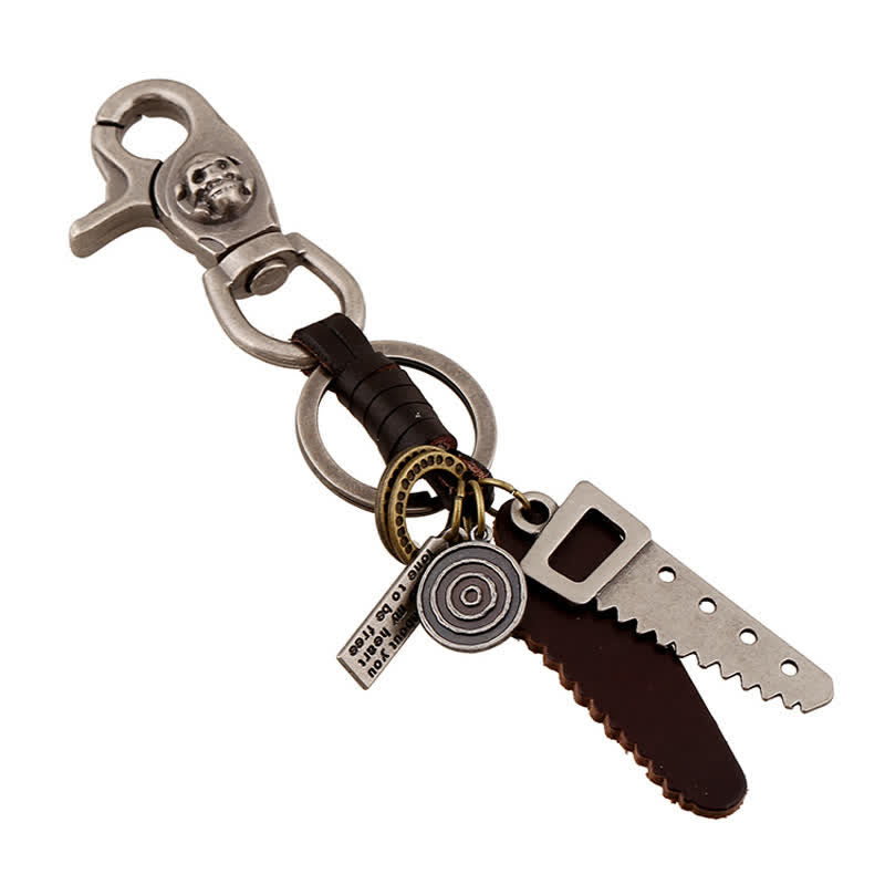 Portachiavi in pelle con teschio intagliato a forma di sega creativa - image 1