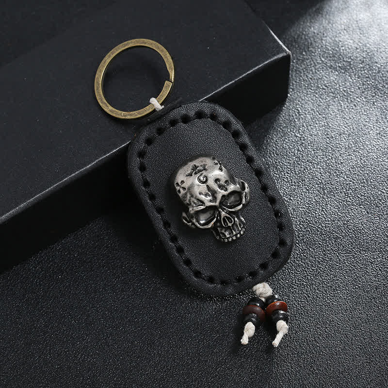 Portachiavi in pelle con ciondolo decorativo teschio punk 3D
