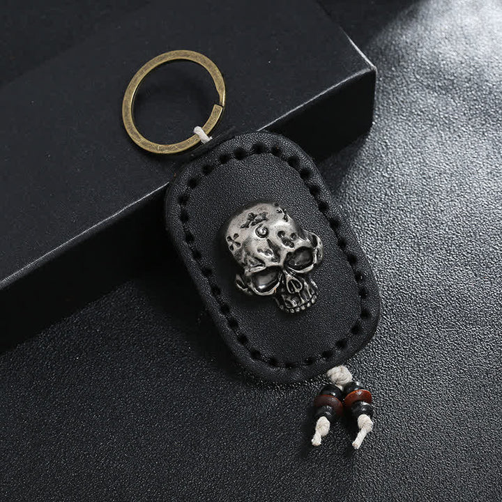 Portachiavi in pelle con ciondolo decorativo teschio punk 3D