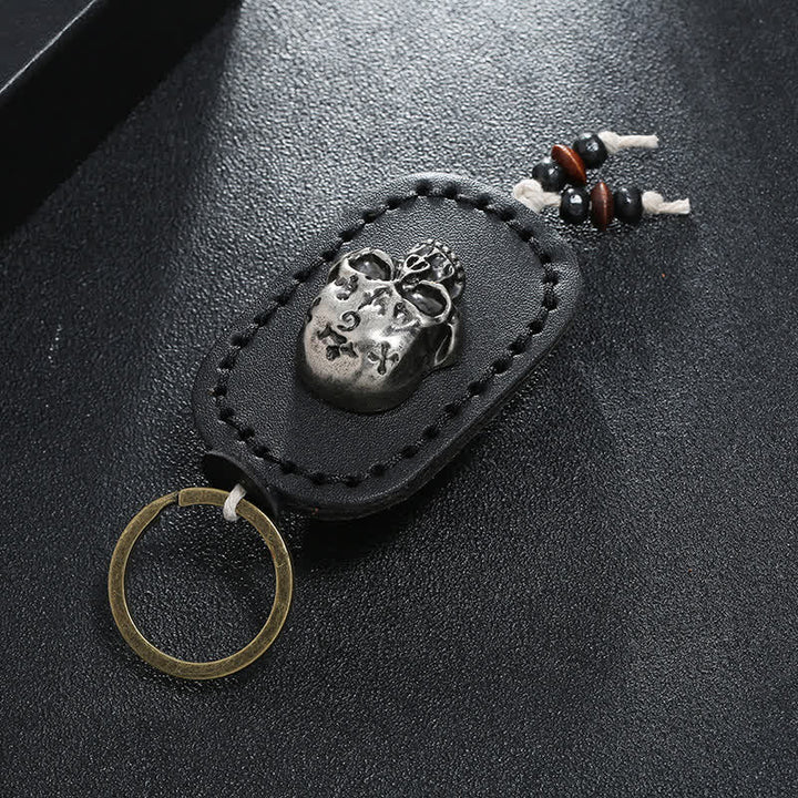 Portachiavi in pelle con ciondolo decorativo teschio punk 3D