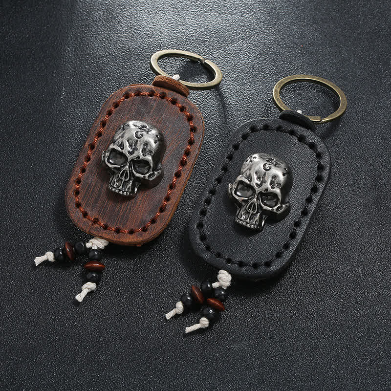 Portachiavi in pelle con ciondolo decorativo teschio punk 3D